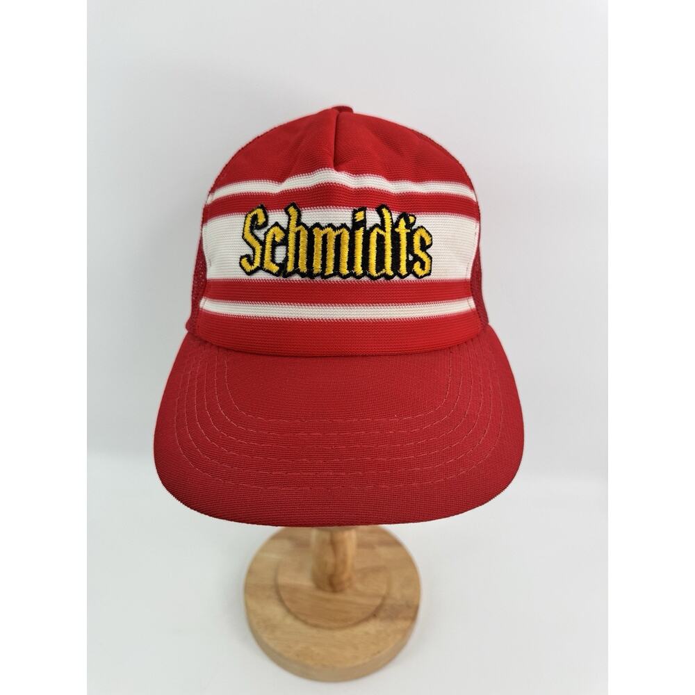 Rare Vintage Schmidts Beer‎ Trucker Hat Cap Snapback Mesh Red 70s 80s